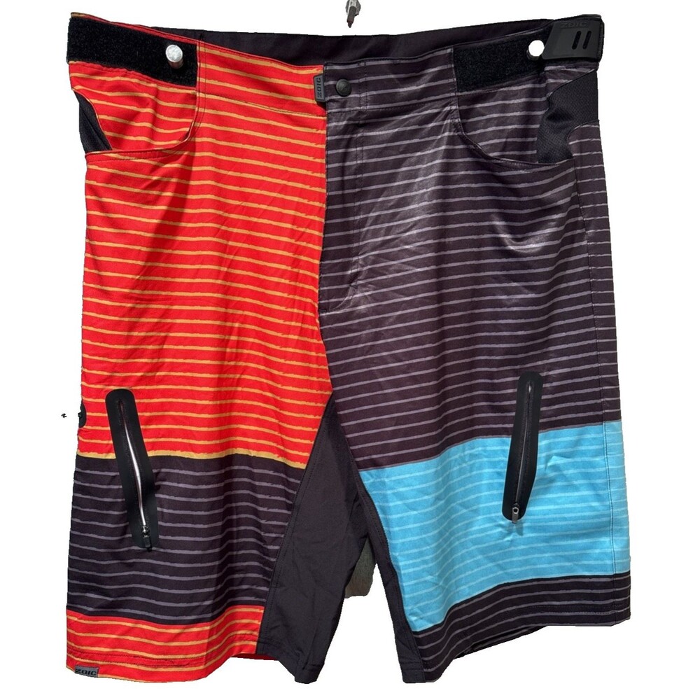 ZOIC Color Stripes Cycling Shorts 2XL Mountain Bike Ride Pockets Adjustable